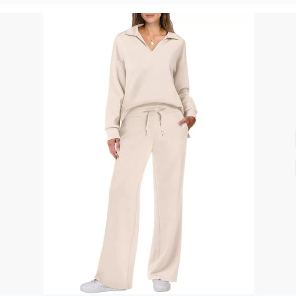 Autumn and Winter Fashion Casual Women's Long-sleeved Drawstring Solid Color Commuter Trousers Suit Women