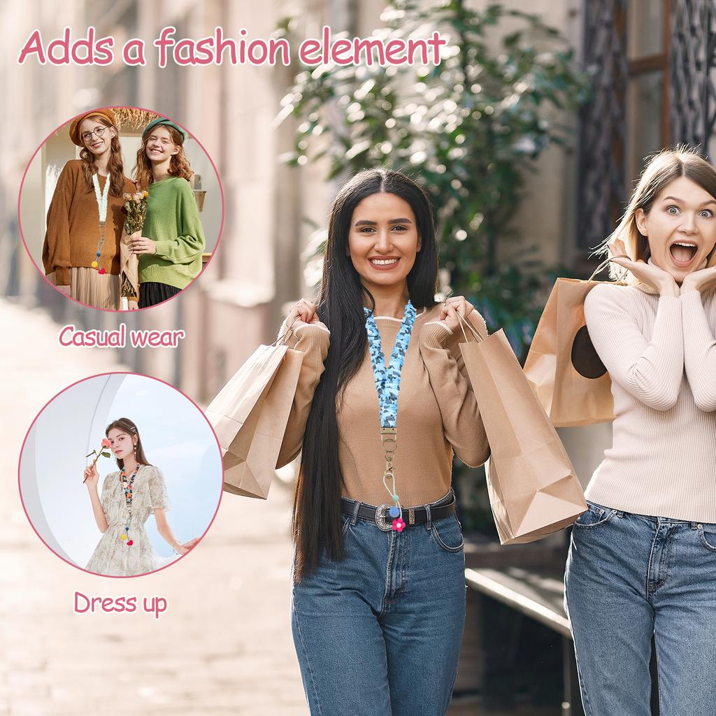 6 Pcs Stretchy Scrunchie Lanyard Cute Retractable ID Badges and Keys Neck Lanyard with Clip for Teacher Women Nurses and School