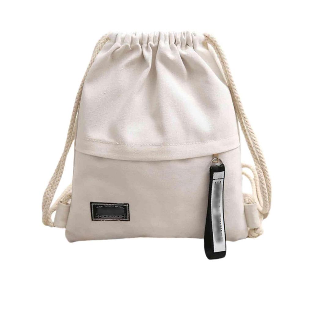 Canvas School Bag Double Shoulder Drawstring Backpack Drawstring Pocket Portable Casual Backpack Women Men Travel Backpack-A-DH
