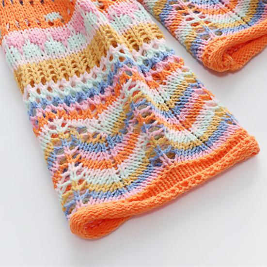 Women Knitting Cardigan Round Neck Flared Long Sleeve Single Breasted Sweater Coat Autumn Winter Rainbow