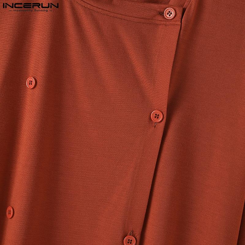 INCERUN Большие летние мужские квадратные воротники с коротким рукавом, регулируемые пуговицы, повседневные свободные топы, футболки