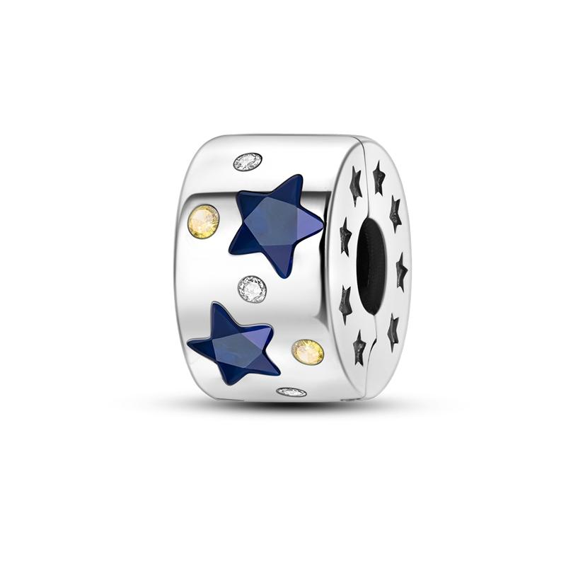 Silver Plated Star Moon Charms Beads for DIY Bracelet Pendant Dangle Women Fine Jewelry Gift