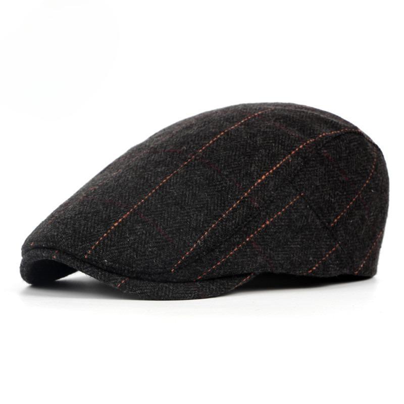British Style Plaid Flat Cap for Men Women Autumn Winter Warm Woolen Beret Hat Retro Newsboy Cap Middle-aged Elderly Casual Duckbill Hat