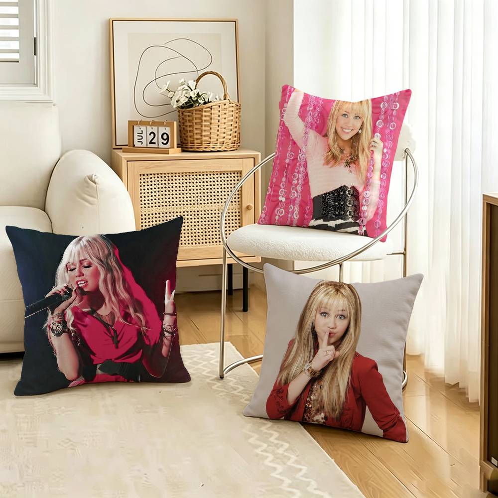 H-Hannah M-Montana Pillow Case Square Double-Sided Sofa Cushion Cover Bedroom Bedside Pillow