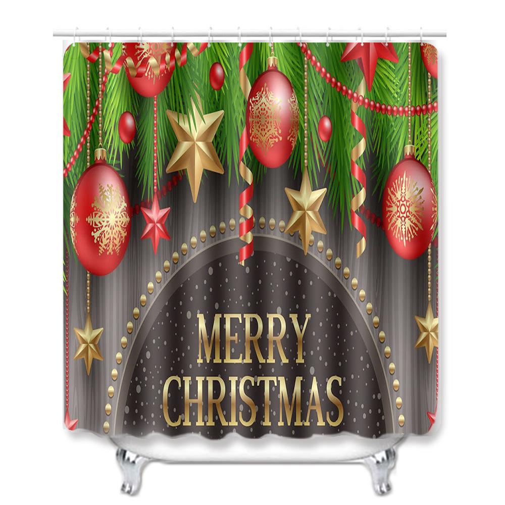 Christmas Shower Curtain Floor Mat Combination Four-Piece Set Bathroom Toilet Carpet Shower Room Mat Foot Mat