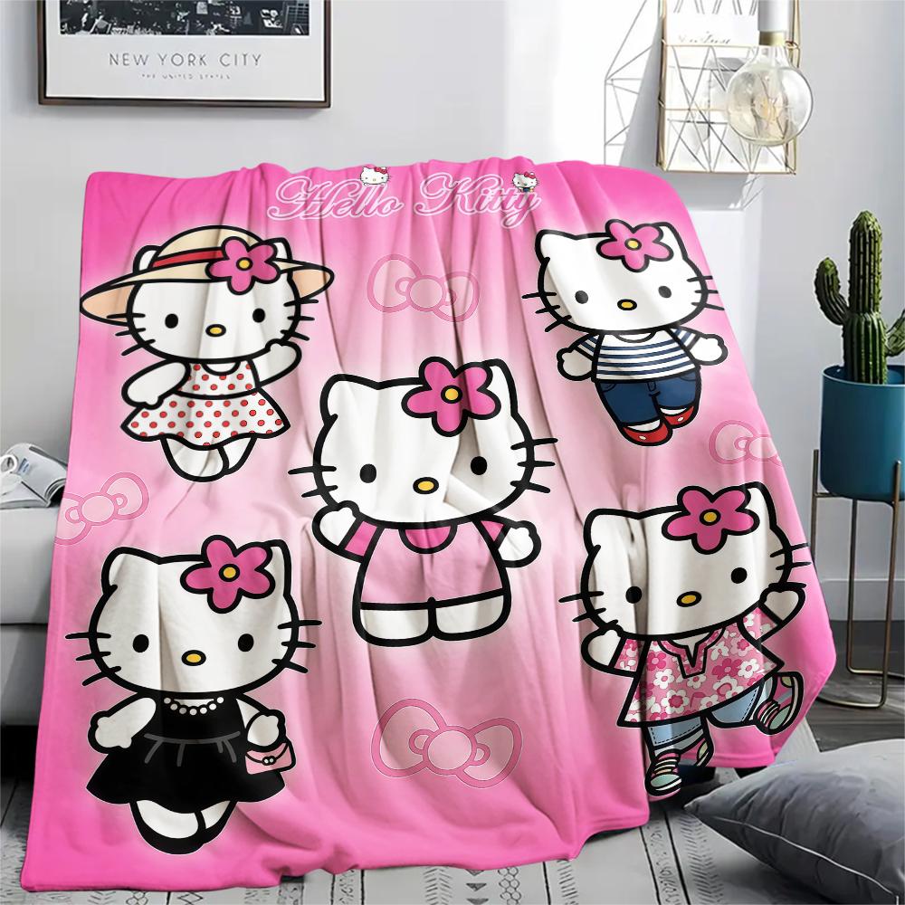 1 шт. Фланелевое одеяло с милым принтом Hello Kitty, Высокое качество, Для всех сезонов, Декор для дома, Тепло и уют, Идеально для рождественских подарков
