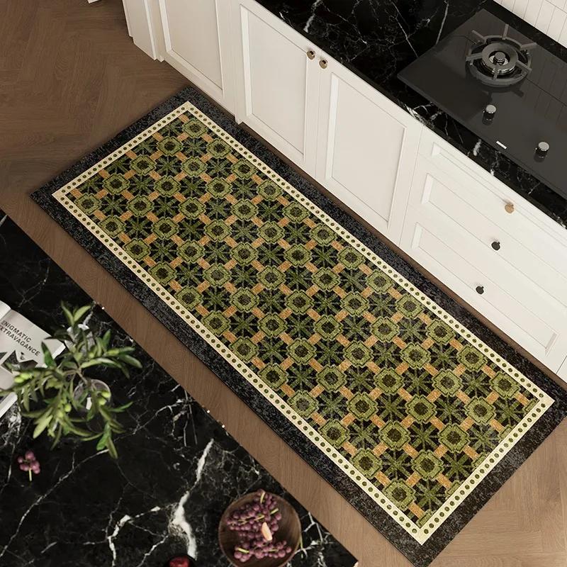 Винтажный цветочный кухонный коврик Нескользящий коврик с тропическим лиственным узором Мягкий моющийся напольный ковер для кухни, столовой, домашнего декора