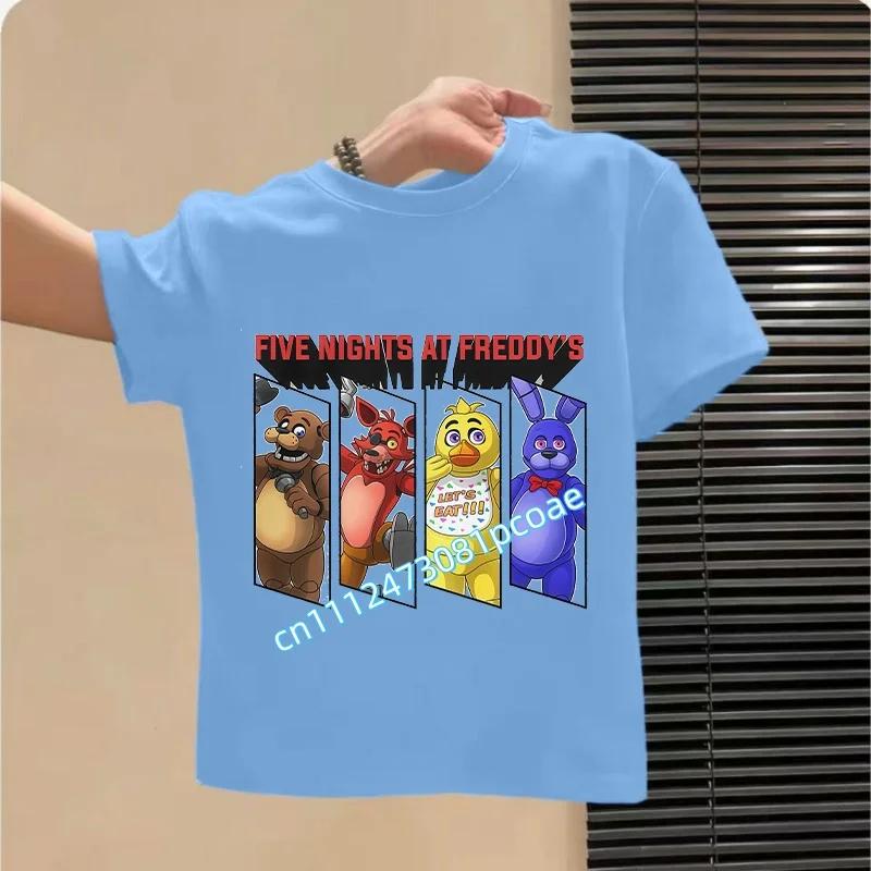 2026 Мультяшные детские футболки Five Nights At Freddys Графическая футболка FNAF Детские повседневные спортивные топы с коротким рукавом Детская одежда
