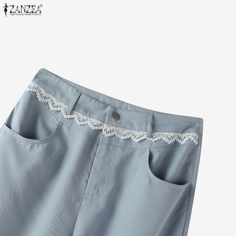 ZANZEA Женские повседневные однотонные свободные длинные прямые брюки