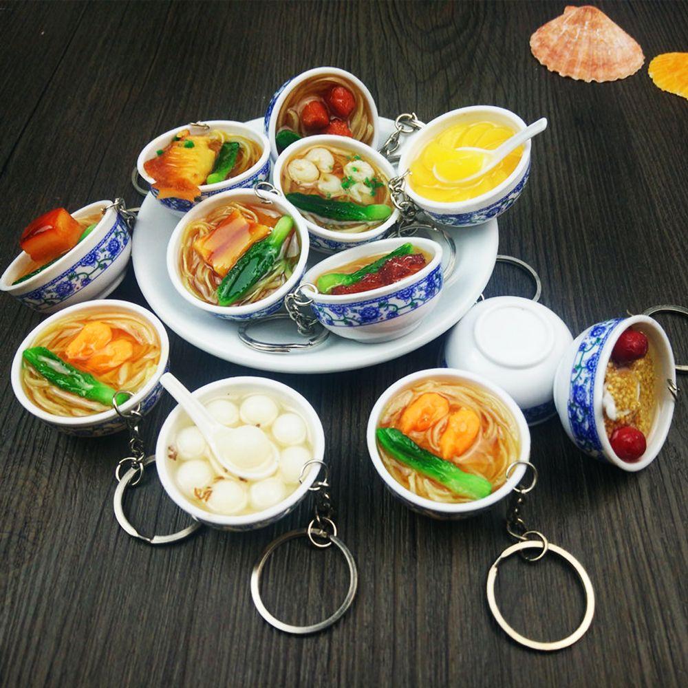 Buckle Mini Bowl Food Keychain Key Ring Simulation Chinese Food