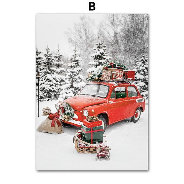 Веселая рождественская собака лось рождественская елка подарок настенная живопись холст праздничный постер и принт картина для гостиной домашний декор