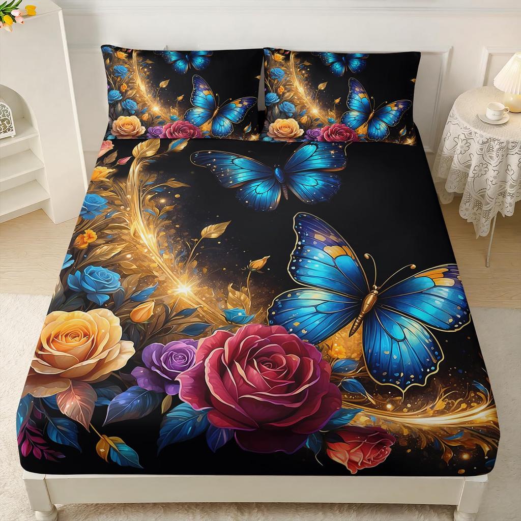 Color Butterfly Pattern Sheet Three-Piece Digital Printed Sheet Bedding Set Adult Children