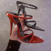 Summer Pointed Toe Slippers Women Red Patent Leather Open Toe Stiletto High Heels Women Outside Wear Sexy Sandalias