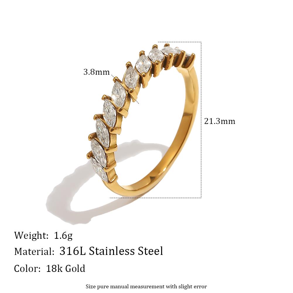 E.B.belle Multi-Shape Wave Half CZ Band Ring 316L Stainless Steel 18K Gold Plated Rings For Women Fashion Elegant Ladies Jewelry