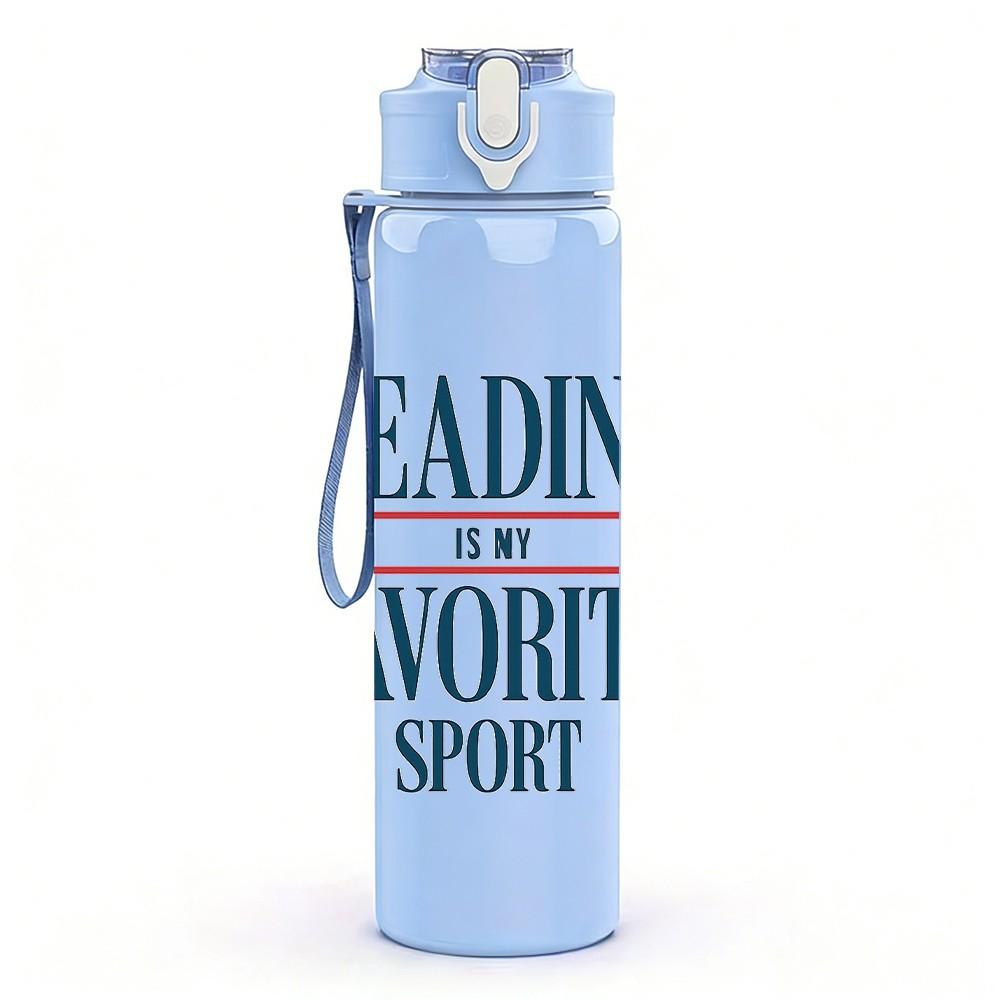 1PC Reading Is My Favorite Sport Print 750ml Color Plastic Sports Water Bottle Leakproof Flip Straw Lid Suitable for Sports Office Home Use