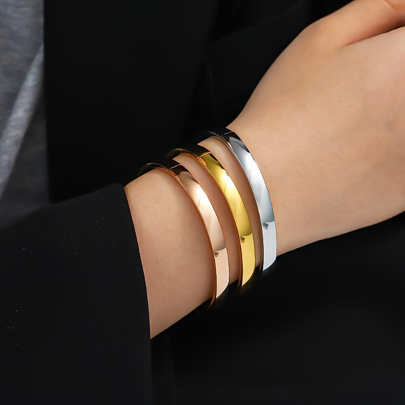 3PCS Stainless Steel Curved Surface 6mm Bracelet, Colorful Three-color Combination, Fashionable Women's Bracelet