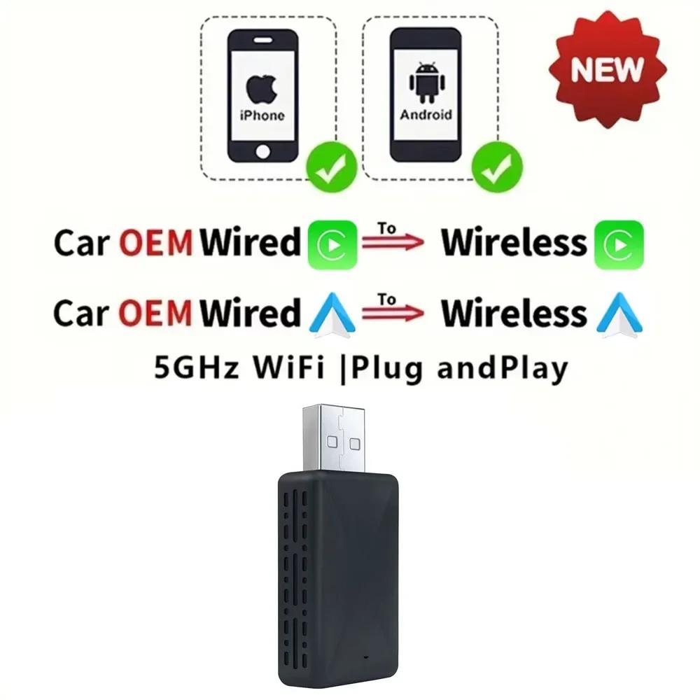 2 in 1 Wireless CarPlay Adapter & Android Auto Wireless Adapter Plug and Play Carplay Wireless Adapter Auto Connect