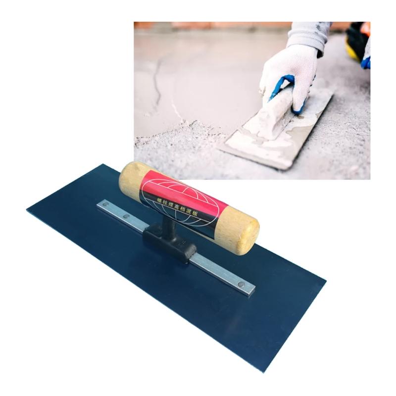 Синий углеродистая сталь Деревянная ручка Штукатурный мастерок-гладилка Структурная бетономешалка Шпатели Инструменты 24 смx10 см/9,45x3,94''