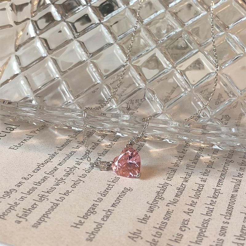 Блестящий циркон розовое сердце ожерелье кулон для женщин девочек вечерние украшения подвеска ожерелье ключица цепочка подарки