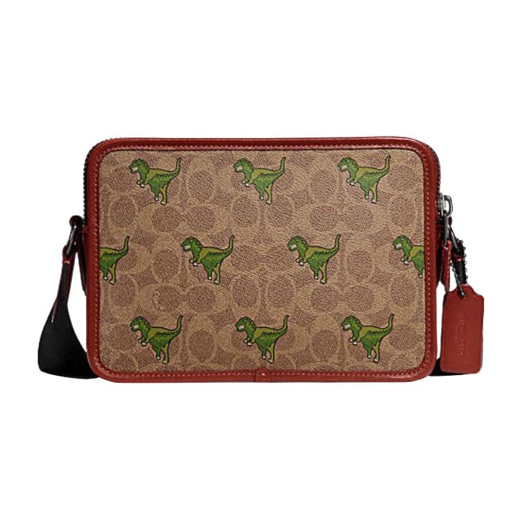 New COACH Charter Cow Leather Small Square Bag Shoulder Bag, Crossbody Bag Medium Size Men's Brown Yellow & Rusty Red CF075-NU3