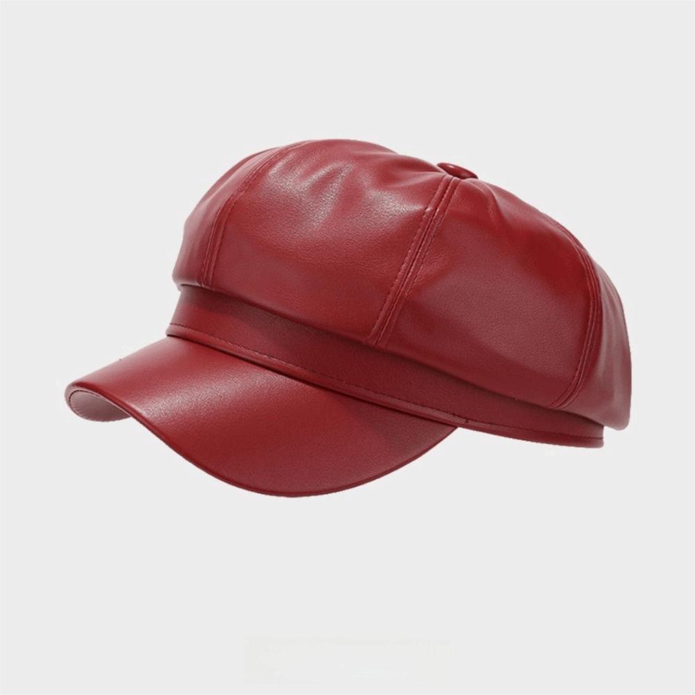 Solid Color Newsboy Cap PU Leather Peaked Cap Creative Gift Retro Newsboy Hat Winter Wear