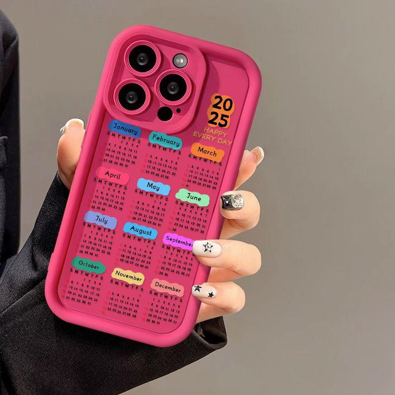 Применимо к iPhone17promax2026 черный буквенный календарь чехол для мобильного телефона 15/16 новый 12 мелких отверстий 17 всесторонний 14