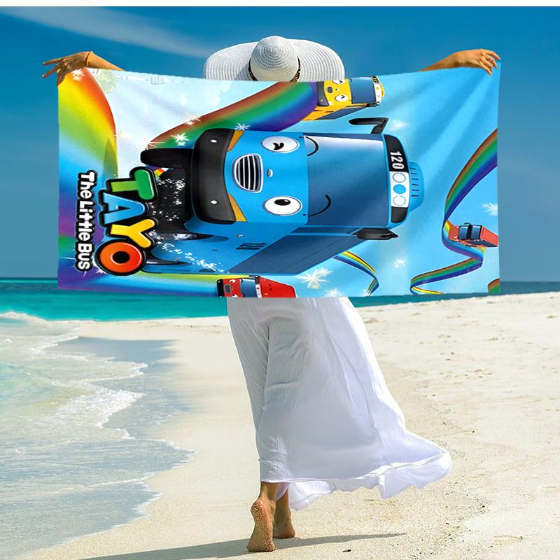 1pc Tayo The Little Bus3 Beach Towel, Comfortable and Thick, and Swimming/Bath/Picnic/Camping Towel, Suitable for Seaside Beaches