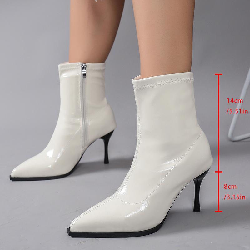 Fashion Elegant Women's Pointed Toe Stiletto Heel Ankle Boots Black Patent Leather Short Boots Woman Side Zipper High Heels Dress Shoes