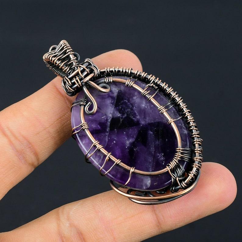 Tree of Life Amethyst Pendant Copper Wire Wrapped Pendant Amethyst Gemstone Pendant Copper Handmade Pendant Gift For Her Amethyst Jewelry
