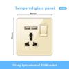Gold UK 13A Tempered Glass USB Socket Plug,18W Type-C Fast Charging Universal 3pin Dual Power Outlet,Wall LED 2way Light Switch