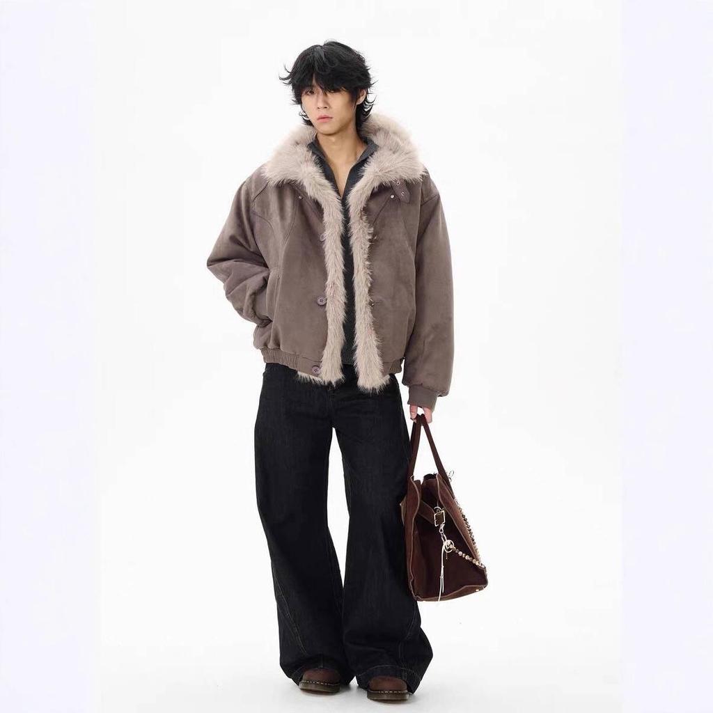 Новая Ретро Потертая Утолщенная Куртка С Меховым Воротником для Мужчин и Женщин