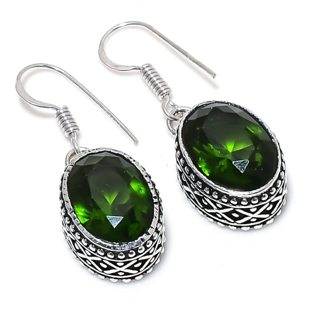 Natural Peridot Gemstone Handmade 925 Sterling Silver Gift Earring 1.42" J1s36