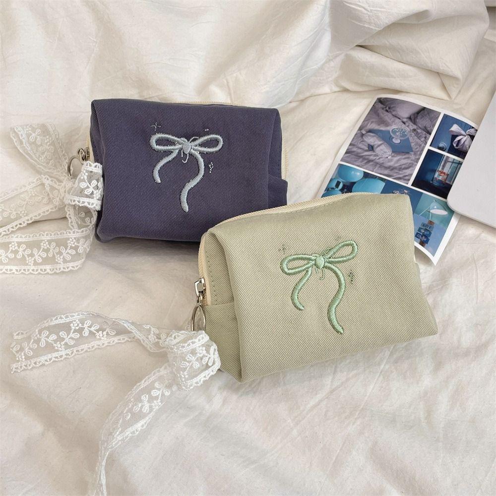 Bowknot Bow Coin Purse Portable Cosmetic Bag Square Sanitary Napkin Storage Bag  Travel