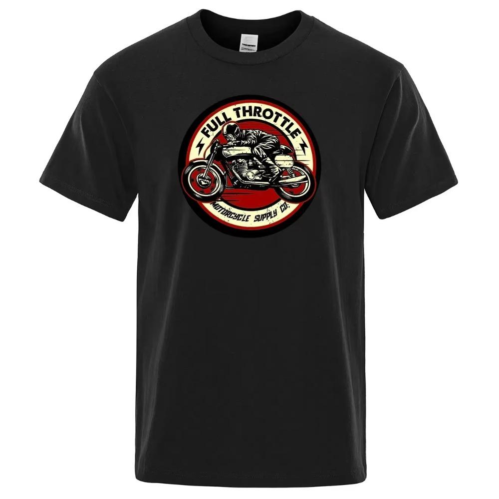Мужская футболка с коротким рукавом, свободная, хлопковая, Cafe Racer Полное ускорение, Рокабилли с принтом байкера, Модная повседневная футболка Лето