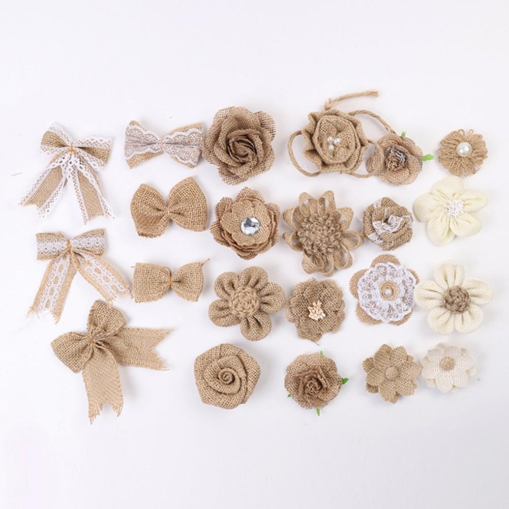 Floral Home Decor Flowers Set Beige Burlap Flowers