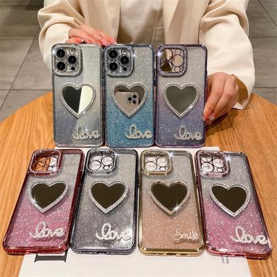 Прозрачный силиконовый чехол для телефона Love Heart Diamond Mirror для Iphone 14 13 12 11 Pro Max, блестящий прозрачный защитный чехол с градиентом