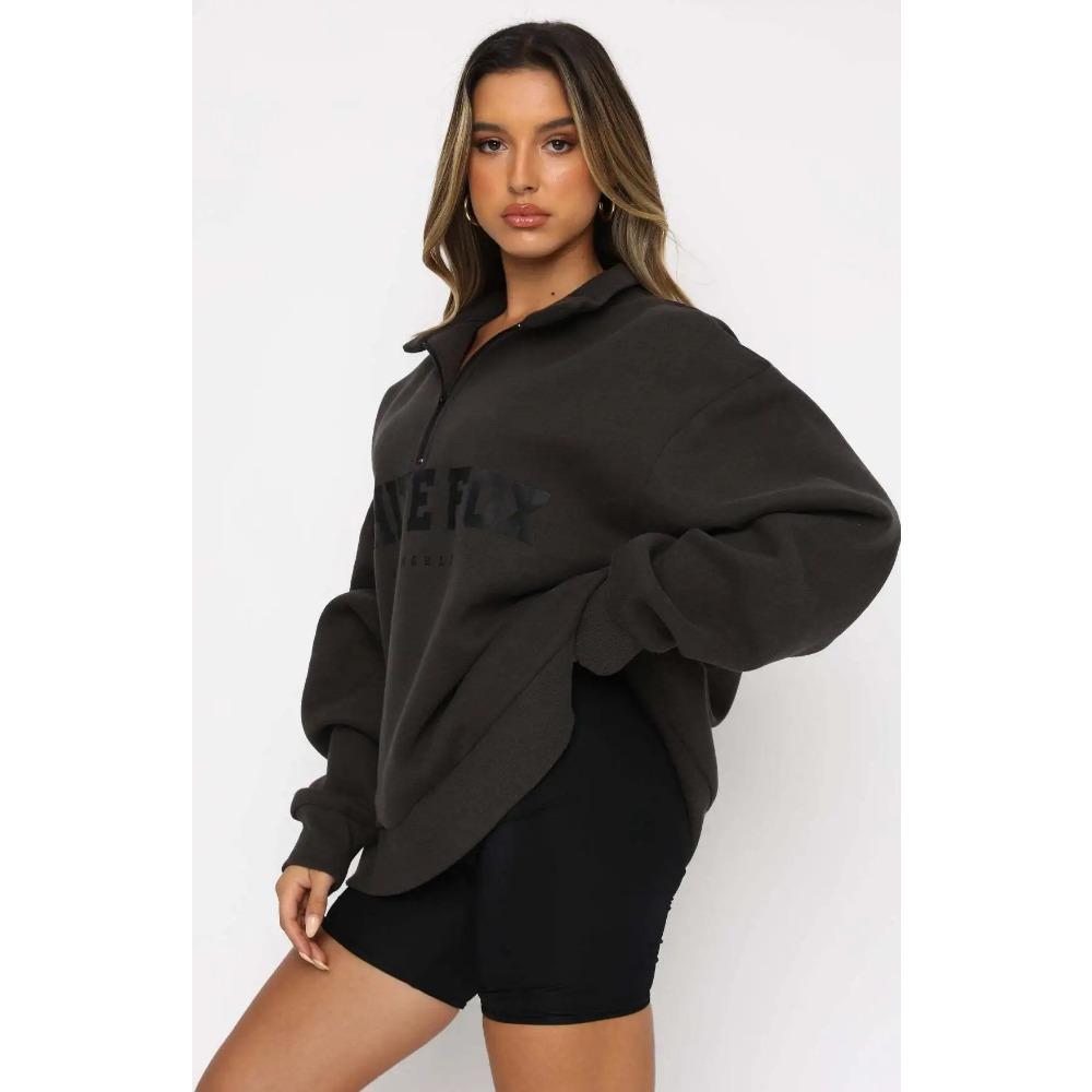 Осень и зима Новая повседневная толстовка с капюшоном с коротким воротником и застежкой-молнией с длинными рукавами и принтом