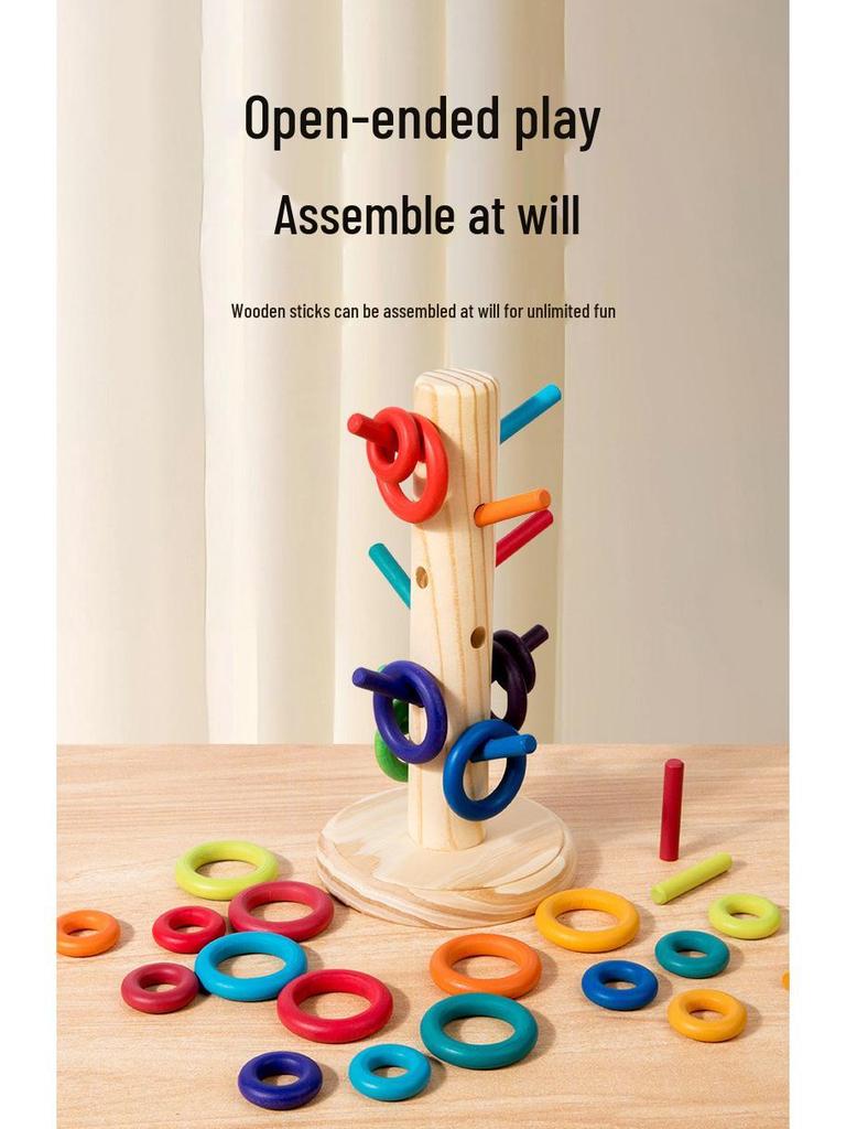 Rainbow Wooden Stacking Rings for Kids - Interlocking Building Blocks with CE Certification
