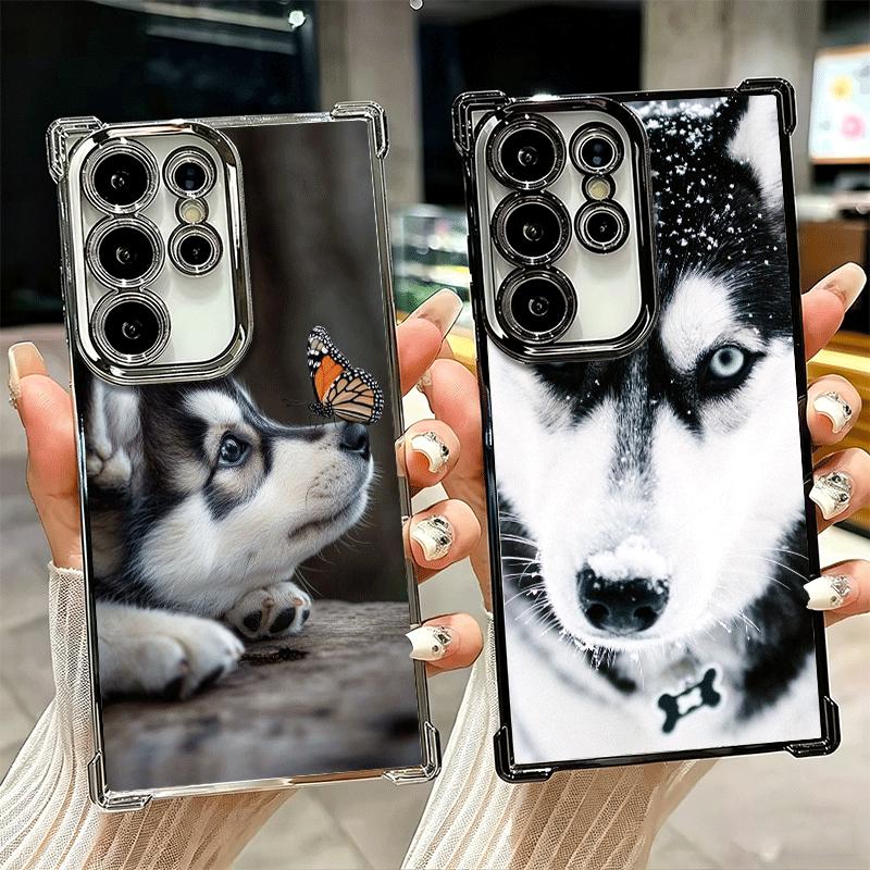 Alaskan Husky Cute Dogs Plating Phone Case For Samsung Galaxy S24 S25 FE S26 Edge S23 Ultra S22 S21 Plus S20 Anti-Fall Airabag C
