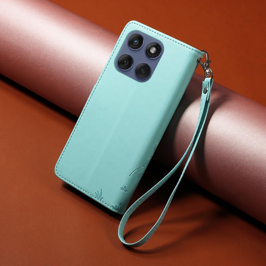 For Motorola Edge 60 5G/60 Pro 5G/60 Fusion 5G Case RFID Blocking Imprint Dog Pattern PU Leather Phone Cover with Wrist Strap