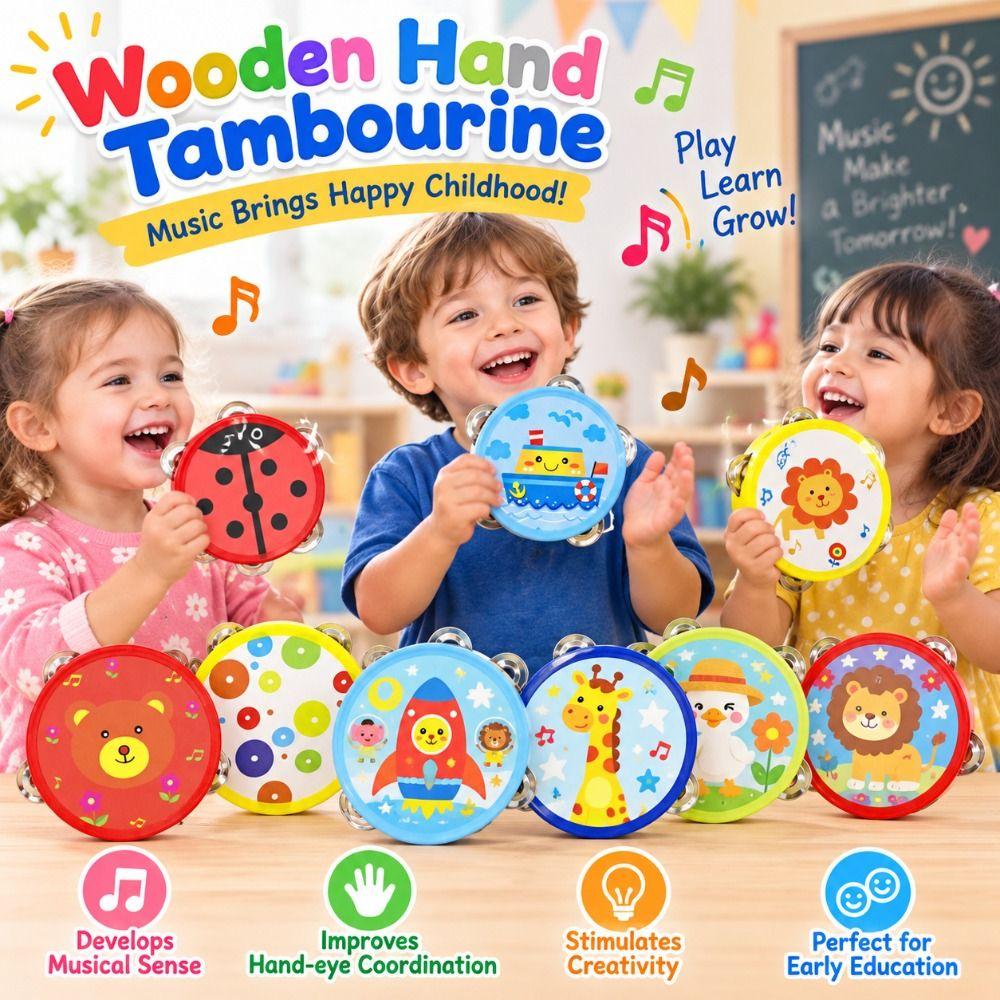 Shaker Hand Held Drum Cartoon Mini Tambourine Durable Percussion Instrument Toddlers
