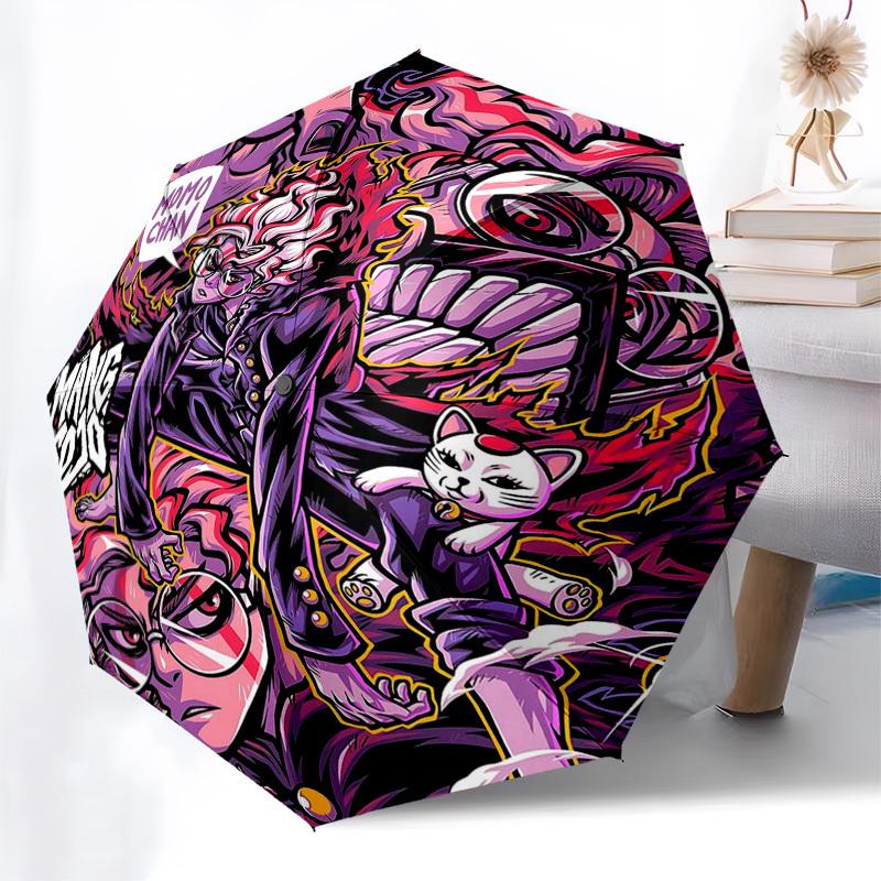 1pc MOMO Chan Mang God Automatic Folding Umbrella Portable 3-Fold Design, 8-Bone Iron Frame Outdoor Umbrella, Perfect Gift for Fans, Travelers, Daily