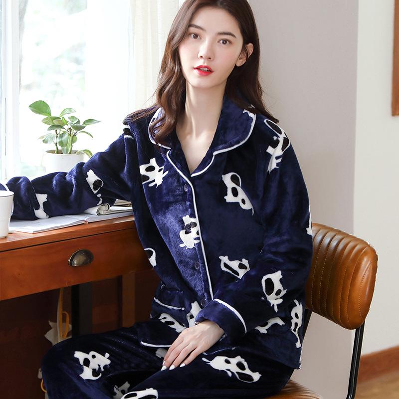 Домашняя одежда, женская пижама, коралловый флис, осень и зима, новый стиль, можно носить на улице, модный и теплый комплект пижамы