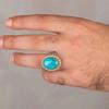 Handmade Turkish Jewelry Big Oval Natural Turquoise Stone Rings For Men Retro Green Red Blue Zircon Wedding Rings For Women