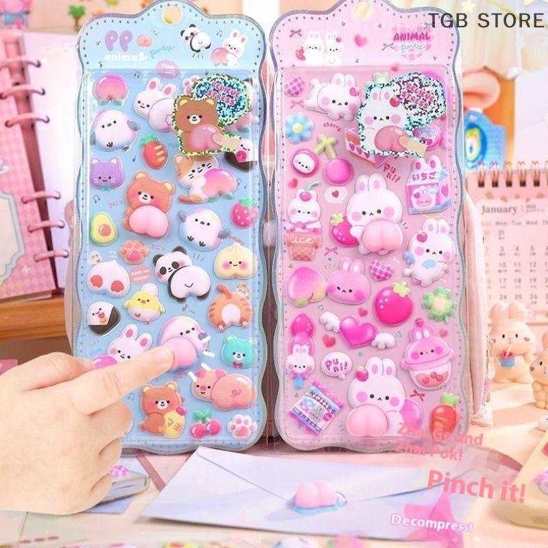 DIY Stereoscopic Animals Relieve Stress Stickers Lovely Cartoon Foam 3D Fart Peach Stereo Sticker Kawaii Decor Stickers