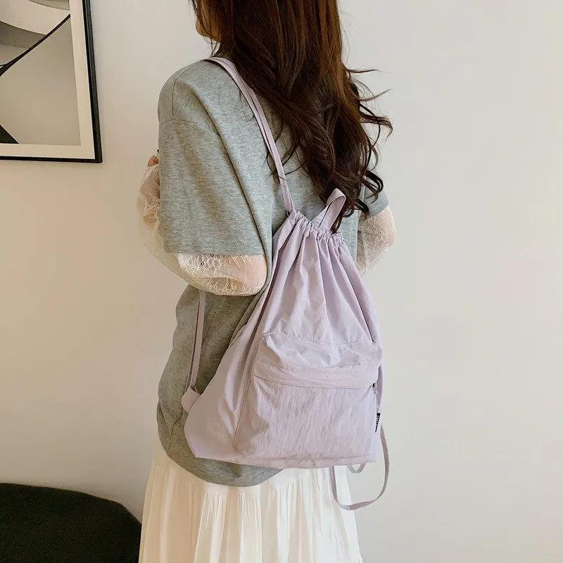 WTEMPO Нейлоновый рюкзак на шнурке, школьный, с карманом на молнии, легкий, большой вместимости, унисекс, спортивный, для фитнеса и отдыха