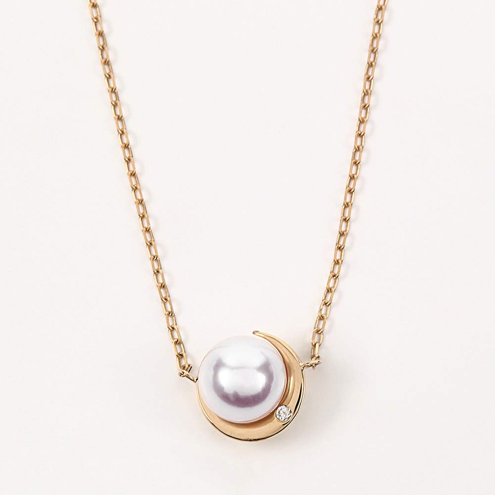 Кулон с жемчугом Crescent Moon K18 Pearl Diamond ожерелье [Moon Label] Женское [Подарочная упаковка]
