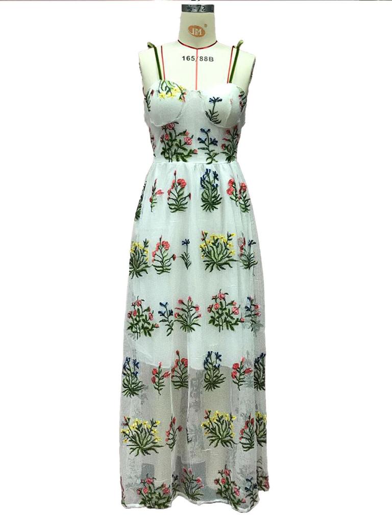 2025 Женское платье с открытой спиной и вышивкой в европейском и американском стиле с подвязками - длинное, с сексуальной талией, весенний стиль