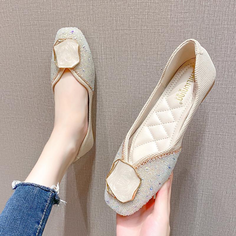 Flat Bottom Square Head Single Shoes Women's Spring and Autumn New Shallow Mouth Soft Sole Doudou Shoes Large Size