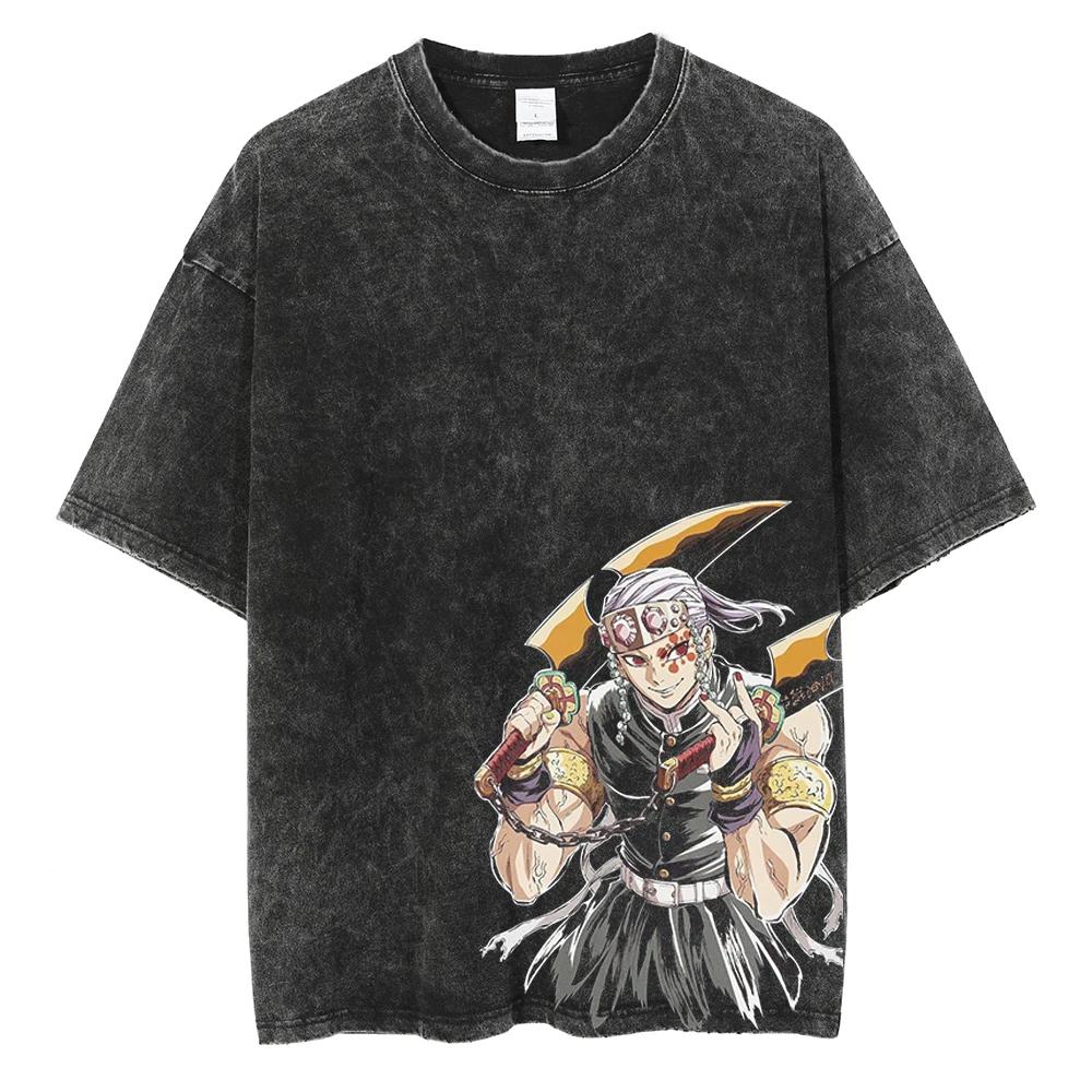 Anime Demon Slayer Kamado Tanjirou Graphic Print T Shirt Men Manga Tshirts Washed Cotton T-shirt Harajuku